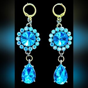 Turquiose Blue Glass and Golden Accents Dangle Earrings
